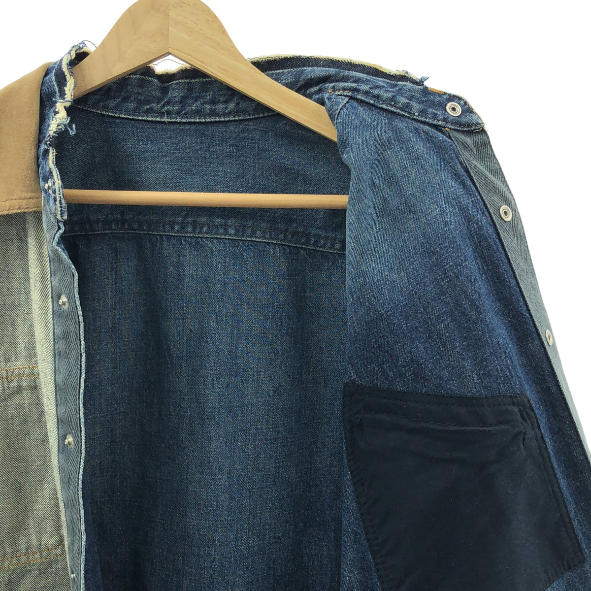 sacai | 內外翻領牛仔襯衫外套 | 尺寸 1 | 靛藍/棕色 | 男士