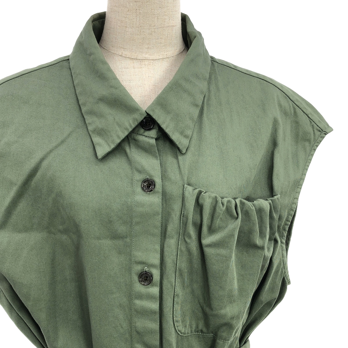 [Good Condition] DRIES VAN NOTEN | Double Gathered Pocket Sleeveless Military Shirt Coat | S | Green | Women's