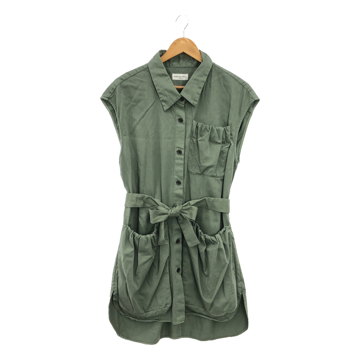 [Good Condition] DRIES VAN NOTEN | Double Gathered Pocket Sleeveless Military Shirt Coat | S | Green | Women's