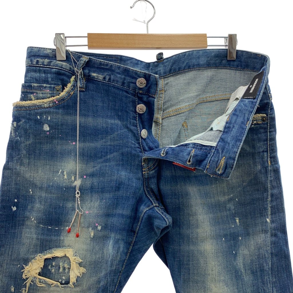 DSQUARED2 | 性感扭結牛仔褲，做舊漆面處理 | 尺寸 50 | 靛藍色 | 男款