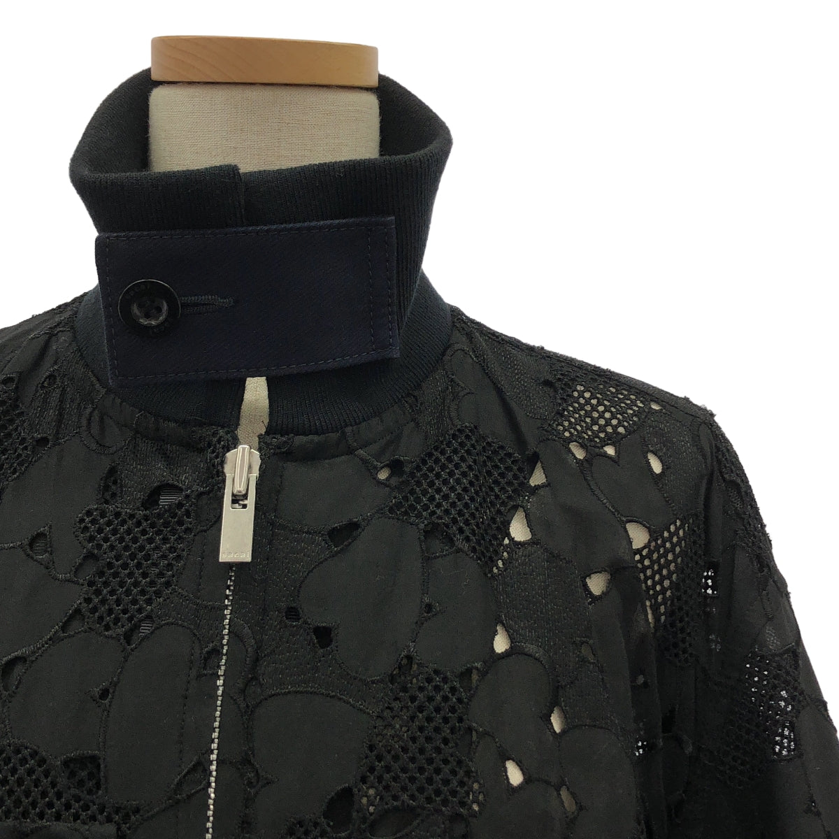 sacai | 泡泡袖雙拉鍊蕾絲外套 | 尺寸 2 | 海軍藍/黑色 | 女款