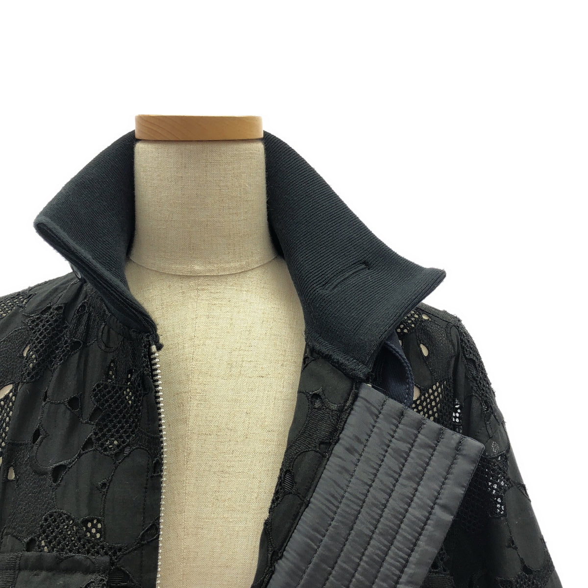 sacai | 泡泡袖雙拉鍊蕾絲外套 | 尺寸 2 | 海軍藍/黑色 | 女款