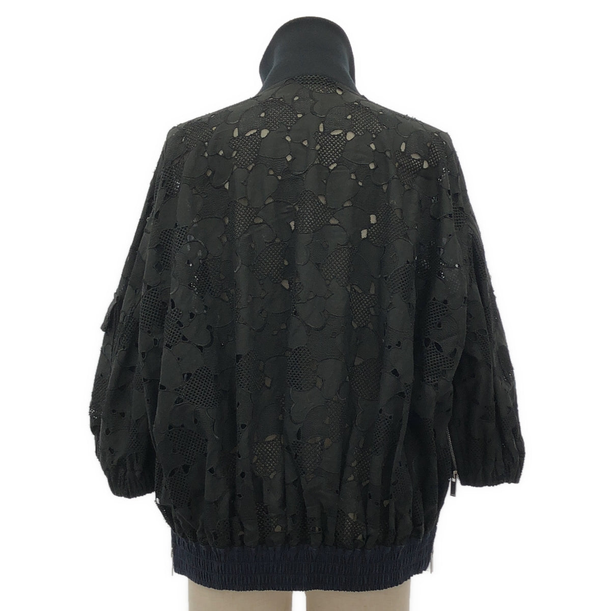 sacai | 泡泡袖雙拉鍊蕾絲外套 | 尺寸 2 | 海軍藍/黑色 | 女款