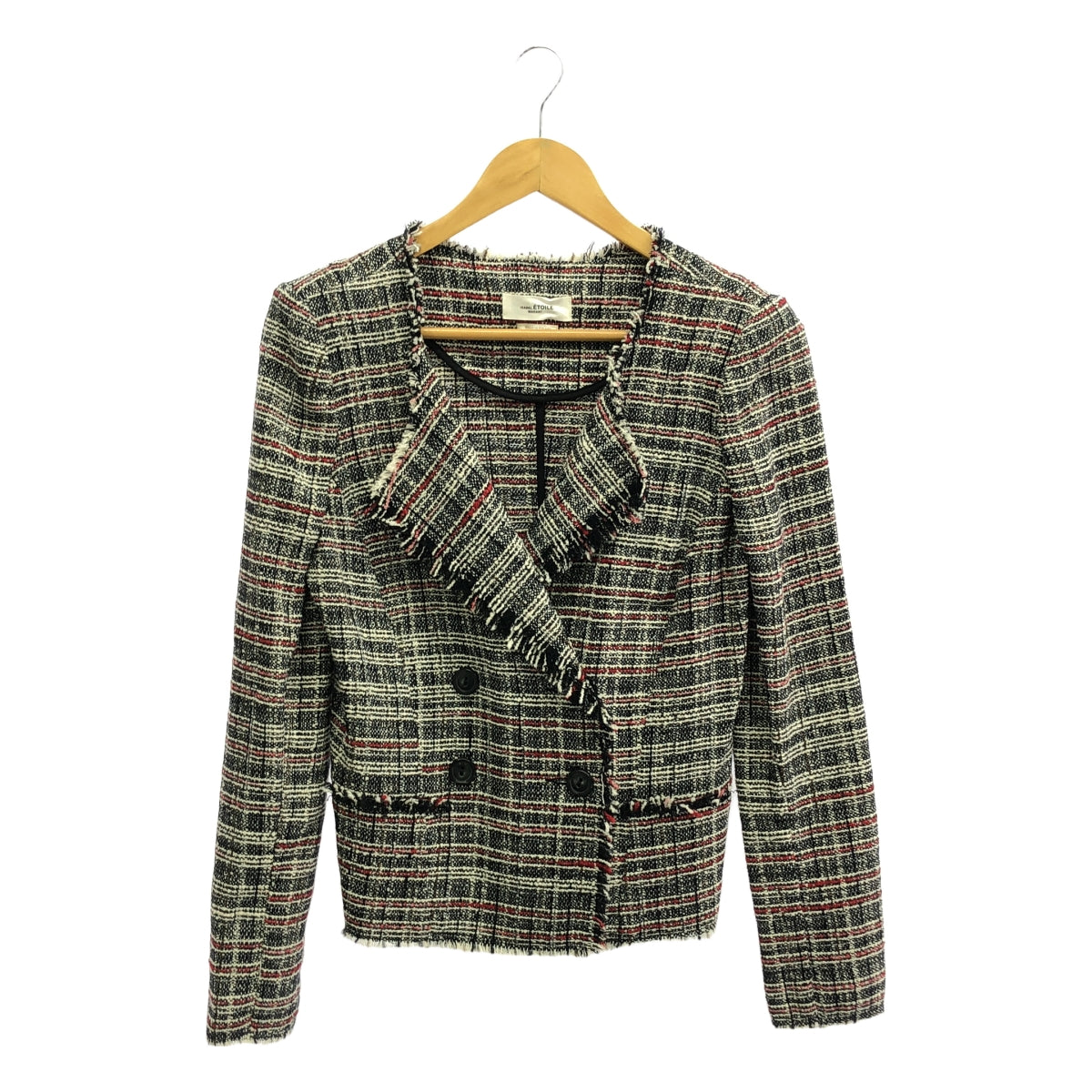 ISABEL MARANT ETOILE / イザベルマランエトワール | ノーカラーツイードジャケット | S | ブラック×レッド | レディース