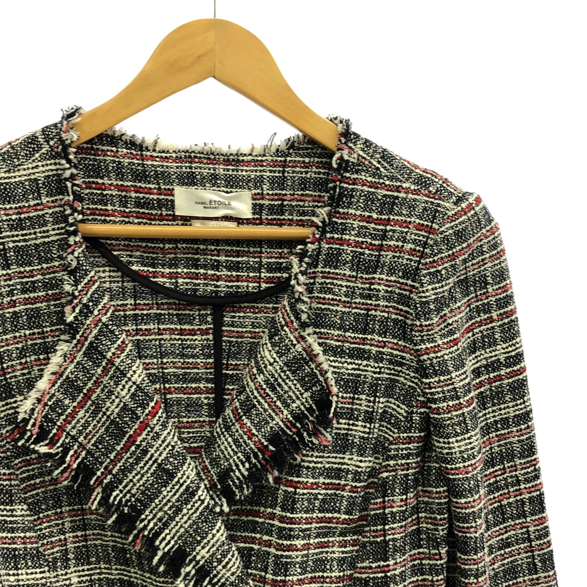 ISABEL MARANT ETOILE / イザベルマランエトワール | ノーカラーツイードジャケット | S | ブラック×レッド | レディース