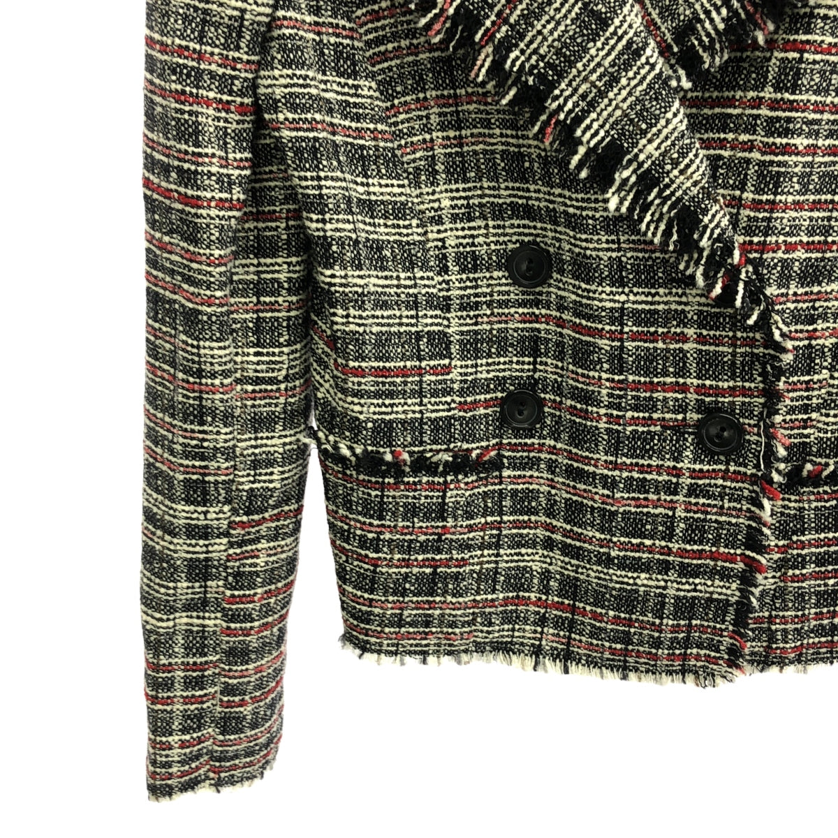 ISABEL MARANT ETOILE / イザベルマランエトワール | ノーカラーツイードジャケット | S | ブラック×レッド | レディース