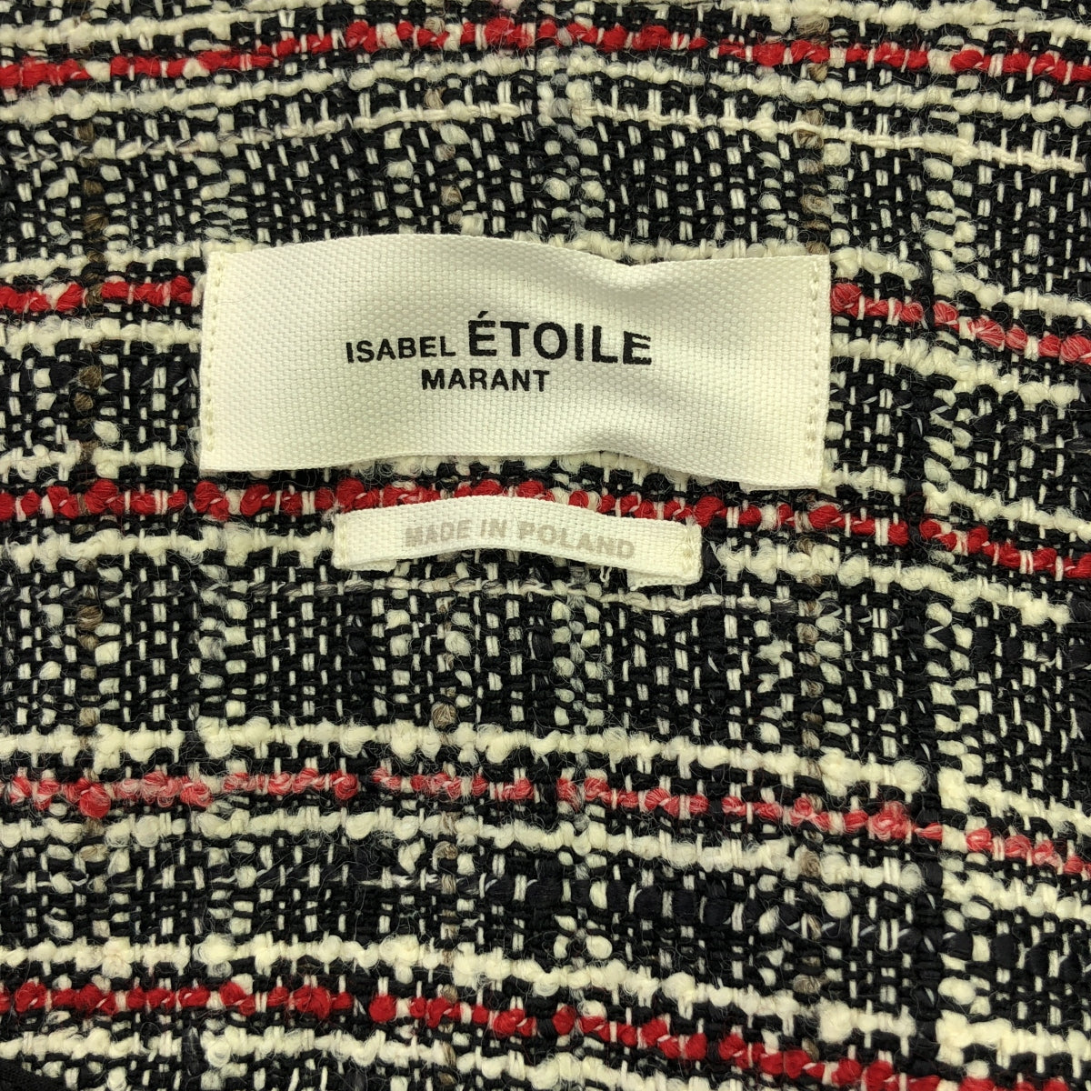 ISABEL MARANT ETOILE / イザベルマランエトワール | ノーカラーツイードジャケット | S | ブラック×レッド | レディース