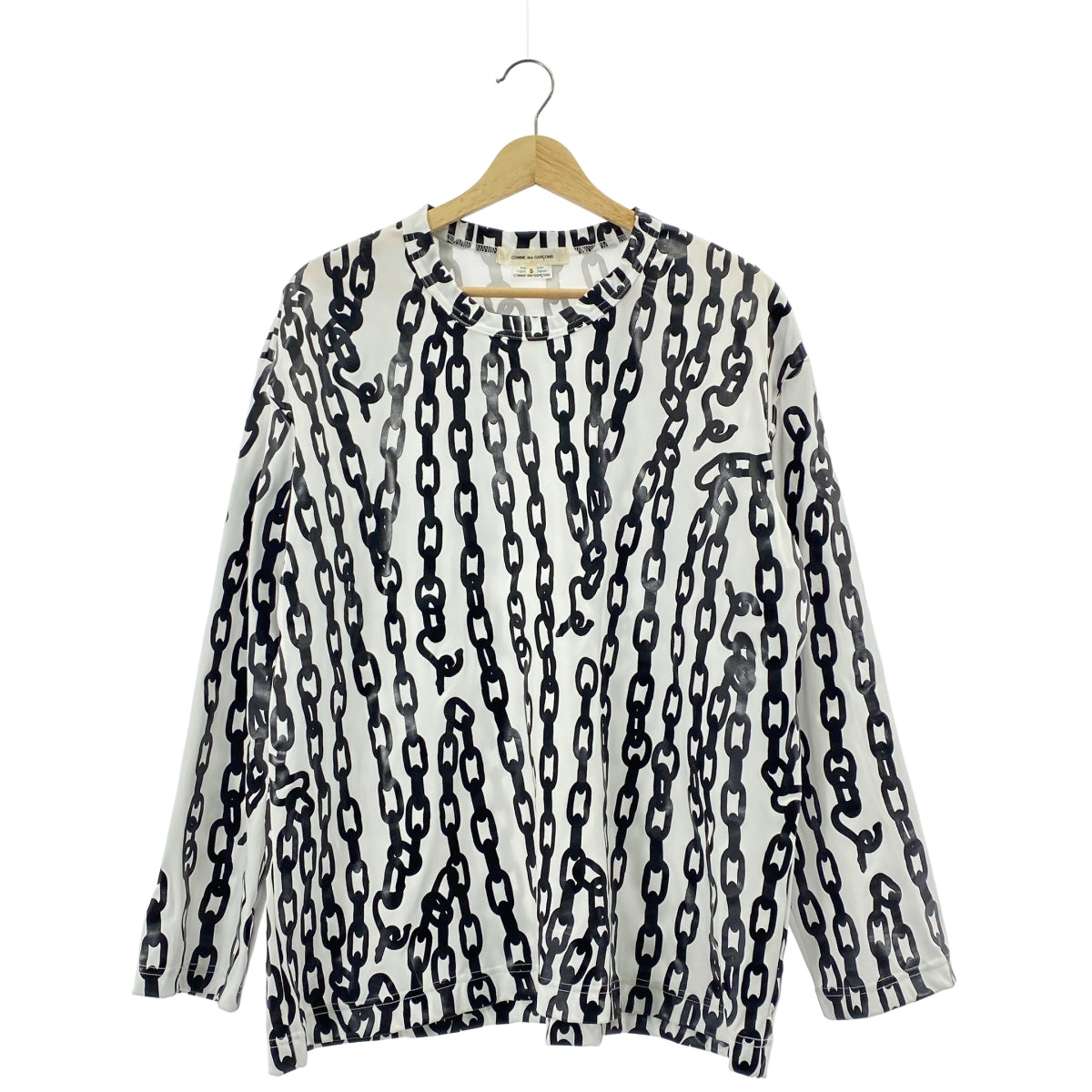 【美品】  COMME des GARCONS / コムデギャルソン | 2024AW | ポリエステル 総柄 チェーン オーバーシルエット カットソー | S | ホワイト/ブラック | レディース