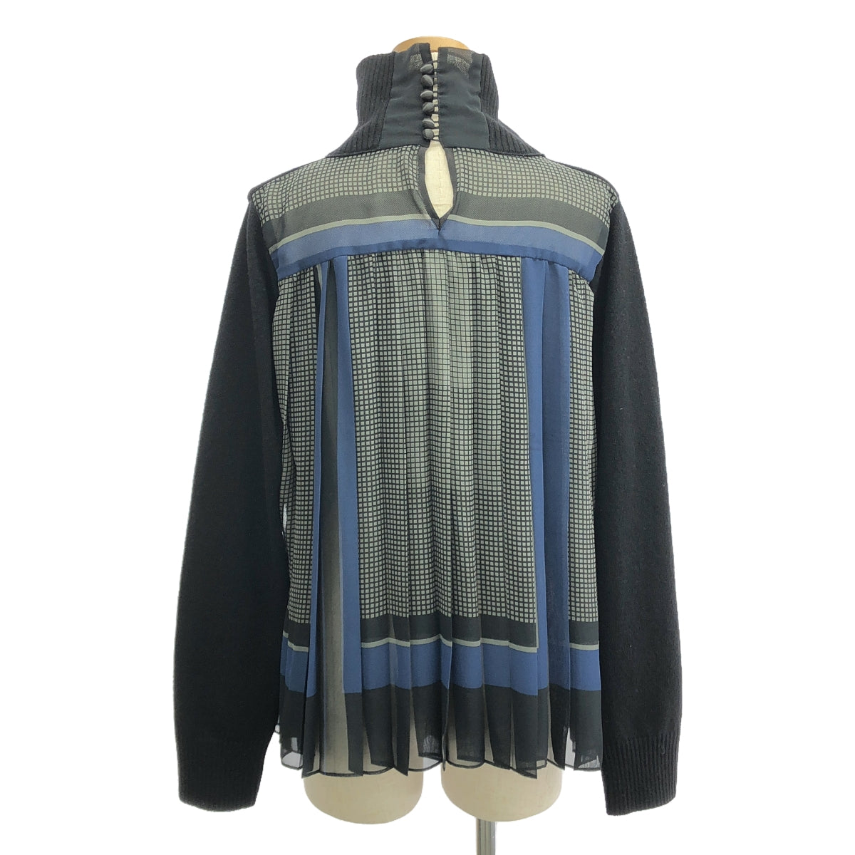 sacai | Back pleats, plaid pattern, mixed material pullover knit | 3 | Women's