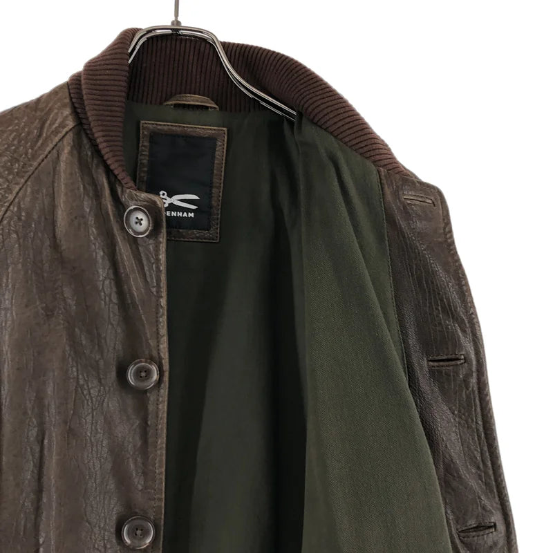 デンハム レザーブルゾン ショールカラー ボタン ブラウン Sサイズ 本革 リブ DENHAM / デンハム | レザー リブショールカラー ジャケット ブルゾン