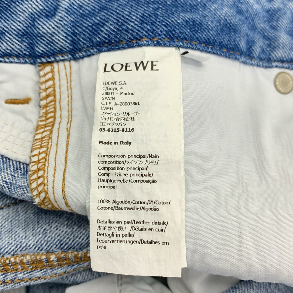 LOEWE / 로에베 | 아나그램 로고 가죽 패치 데님 팬츠 | 32 | 여성