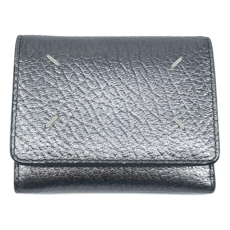 【美品】  Maison Margiela / メゾンマルジェラ | 4ステッチ 三つ折り ウォレット / グレイニーレザー | シルバー | レディース