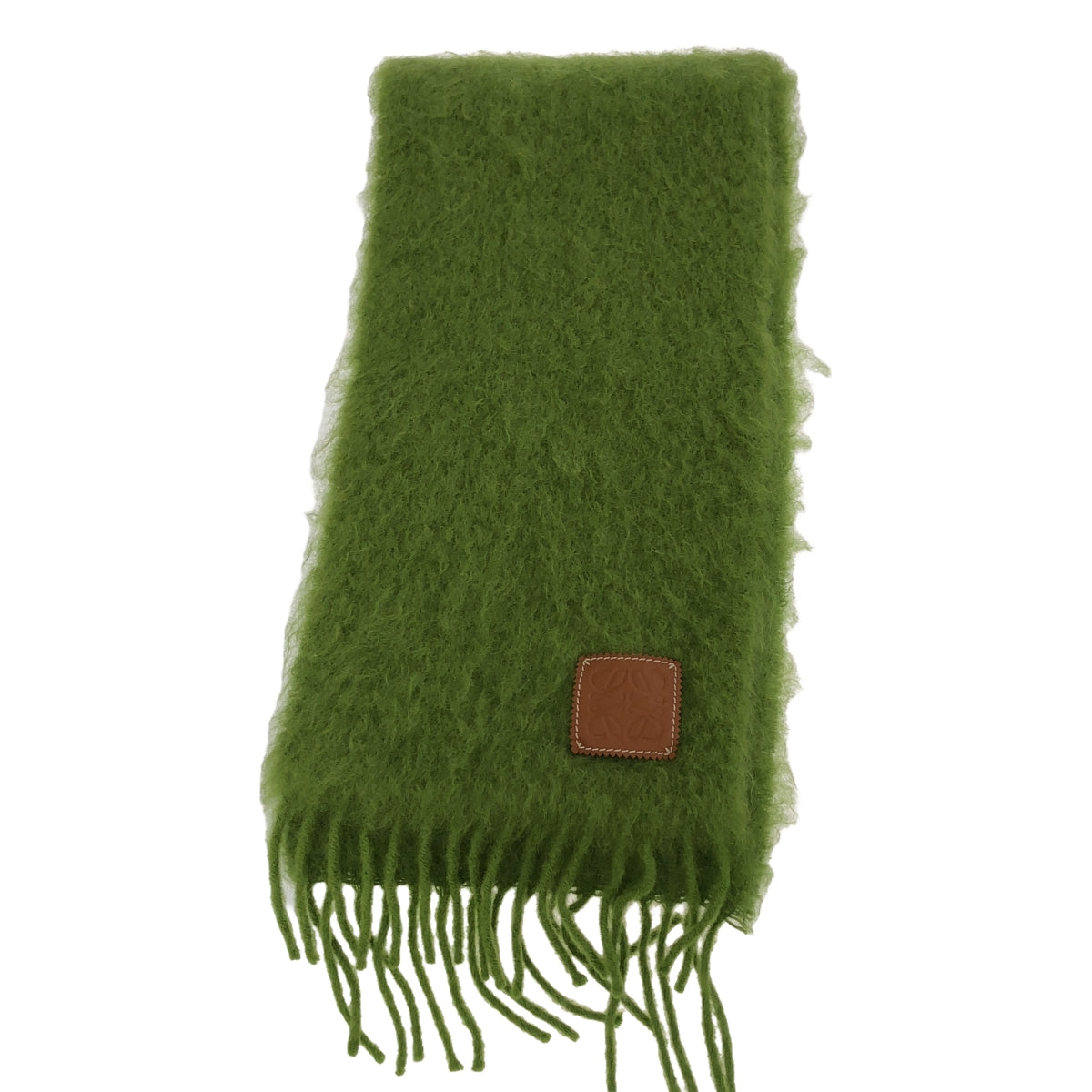 LOEWE | Anagram Leather Patch Mohair Fringe Large Stole Scarf / Unisex | Green | Men's