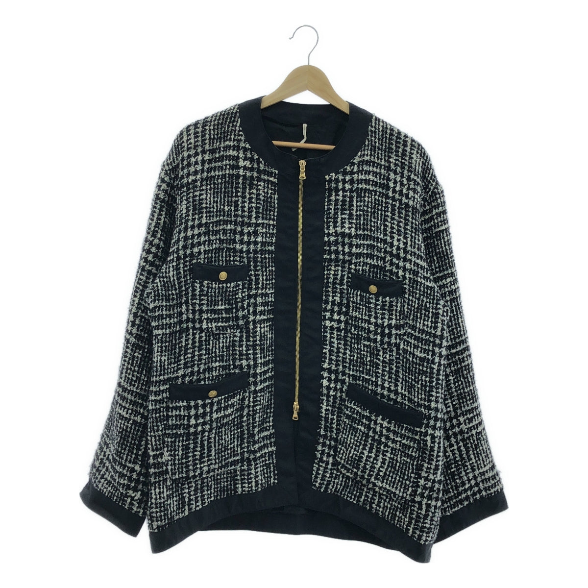 m's braque / エムズブラック | Deuxieme Classe / ドゥーズィエム クラス 取扱い ツイード ノーカラー ジップ ジャケット / 総裏地 | ML | レディース