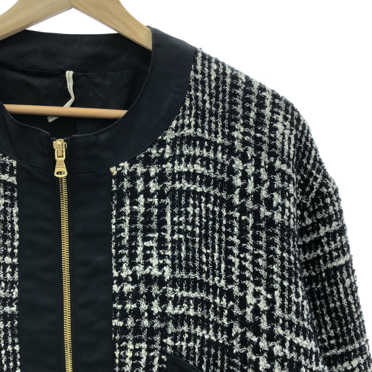 m's braque / エムズブラック | Deuxieme Classe / ドゥーズィエム クラス 取扱い ツイード ノーカラー ジップ ジャケット / 総裏地 | ML | レディース