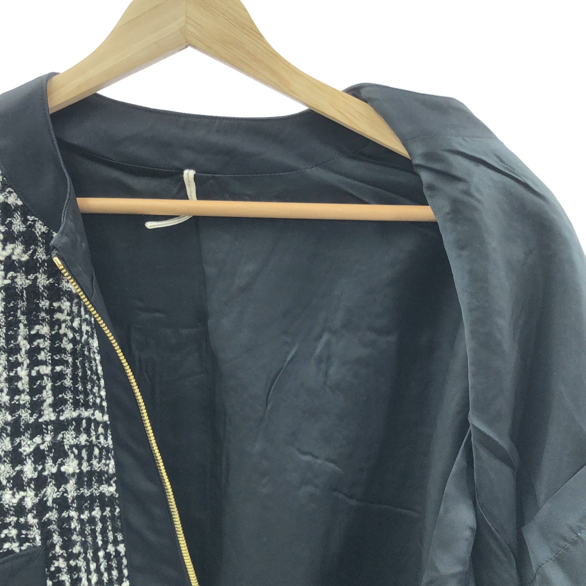 m's braque / エムズブラック | Deuxieme Classe / ドゥーズィエム クラス 取扱い ツイード ノーカラー ジップ ジャケット / 総裏地 | ML | レディース