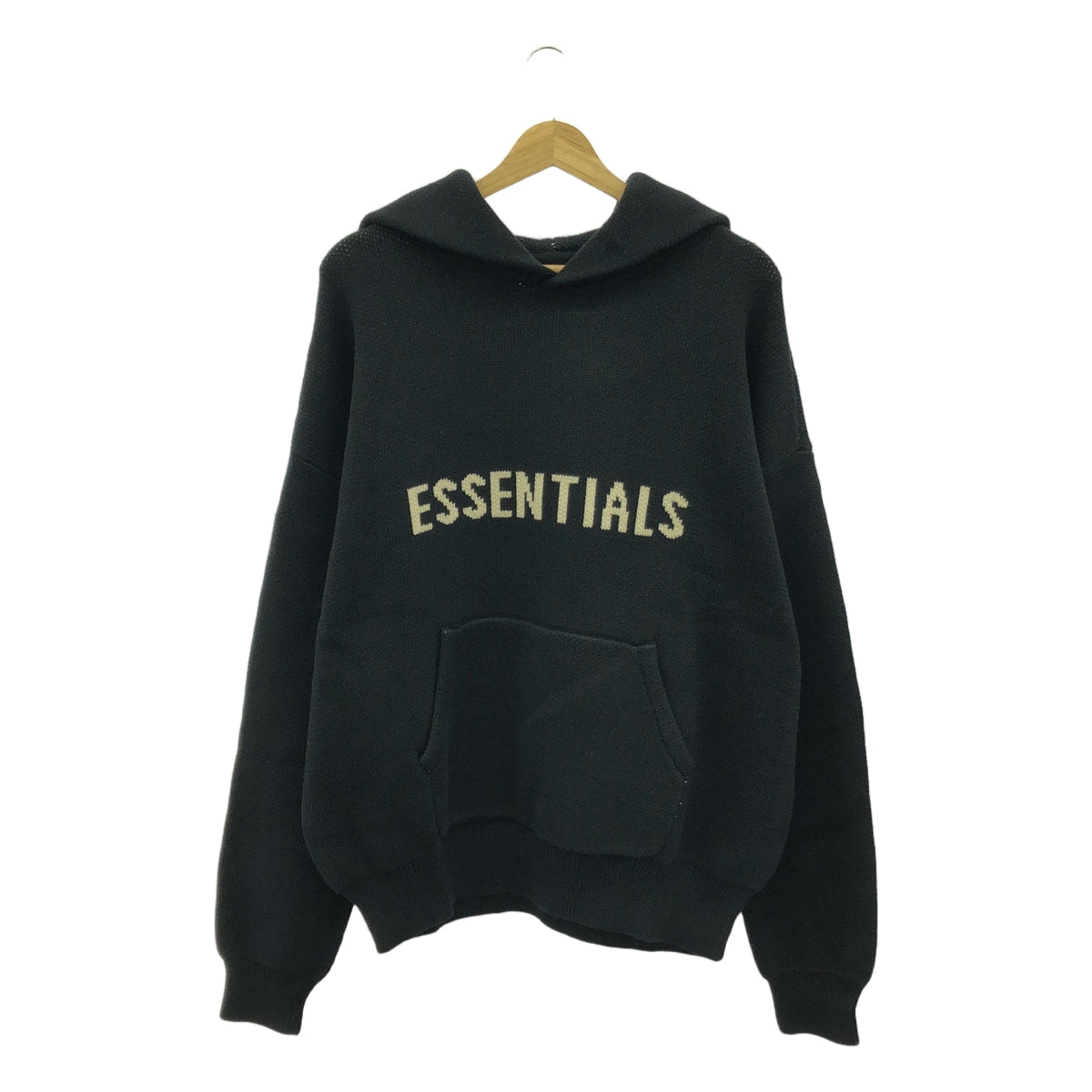 【美品】  FOG ESSENTIALS / エフオージーエッセンシャルズ | KNIT SWEATER ロゴ ニット パーカー | M | ブラック | メンズ