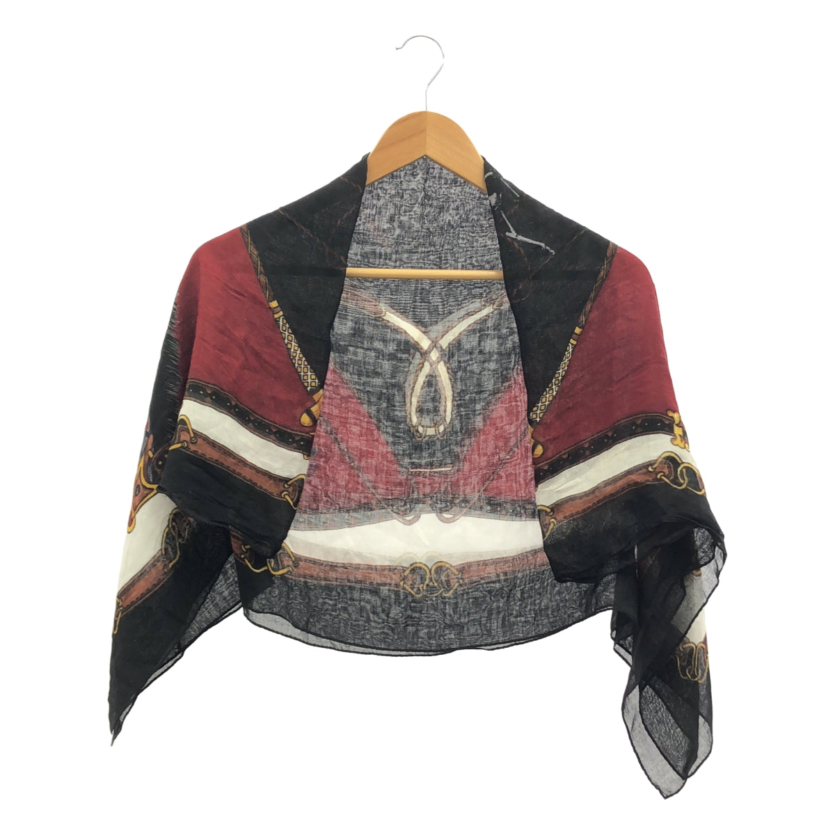 【미품】 Ground Y / 그라운드 와이 | 총 무늬 대형 스카프 | 블랙 / 보르도