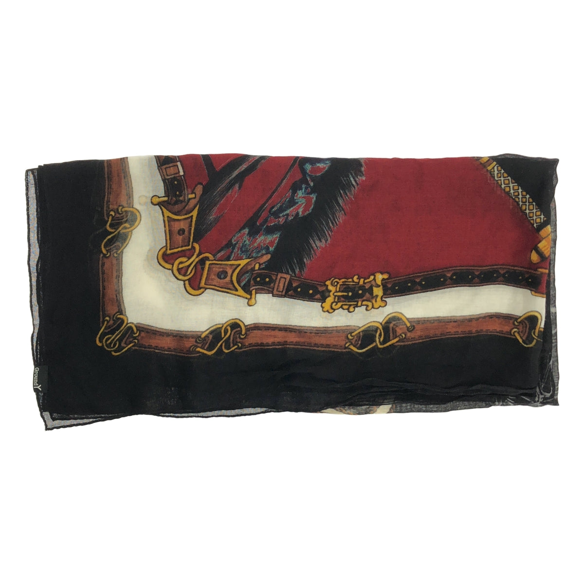 【미품】 Ground Y / 그라운드 와이 | 총 무늬 대형 스카프 | 블랙 / 보르도