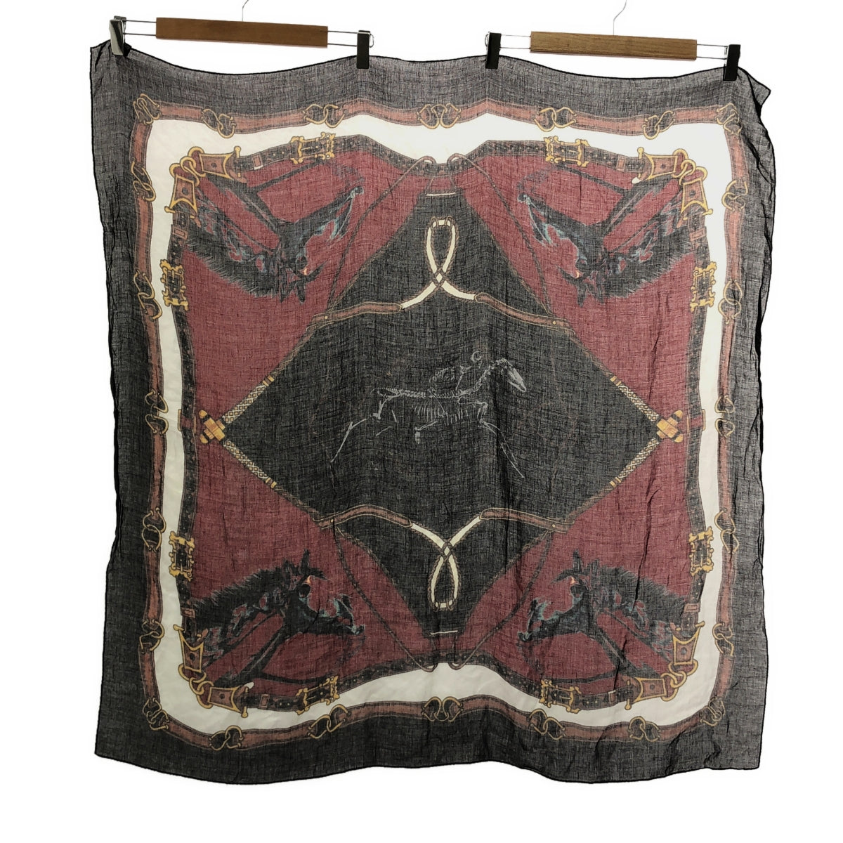 【미품】 Ground Y / 그라운드 와이 | 총 무늬 대형 스카프 | 블랙 / 보르도