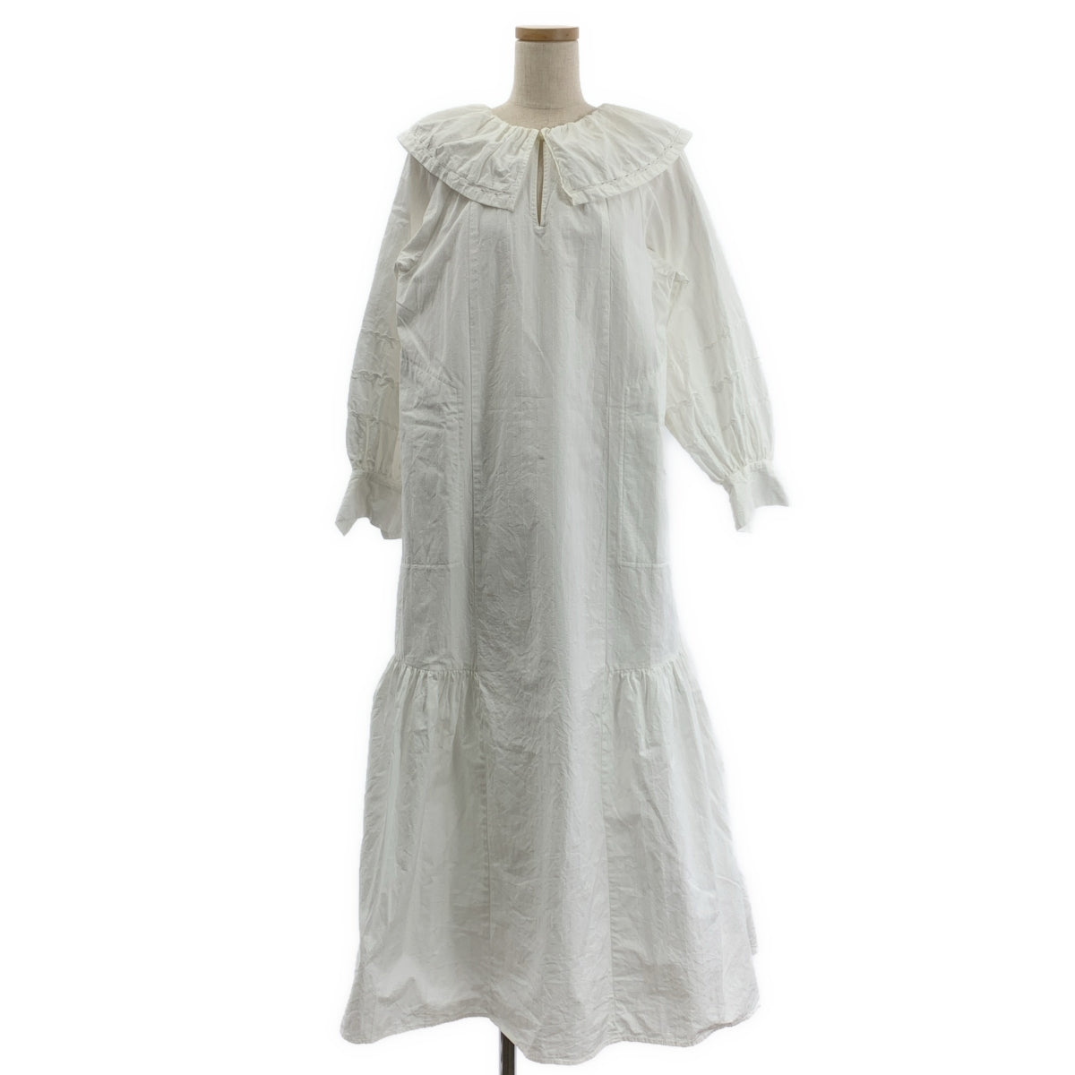 ne Quittez pas / 누키테파 | Poplin Dobby Zigzag Tape Big Collar Dress / 개더 볼륨 드레스 원피스 / 안감 | M |