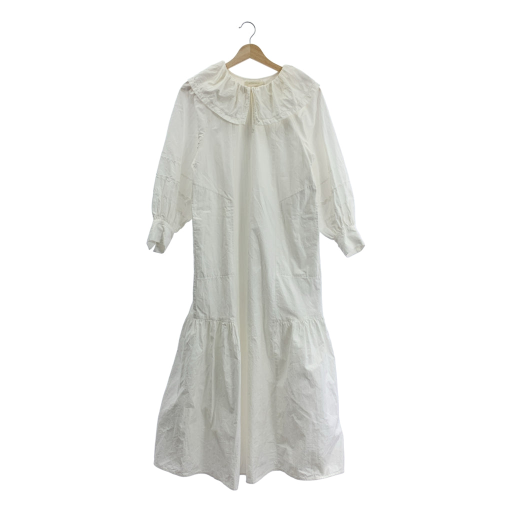 ne Quittez pas / 누키테파 | Poplin Dobby Zigzag Tape Big Collar Dress / 개더 볼륨 드레스 원피스 / 안감 | M |