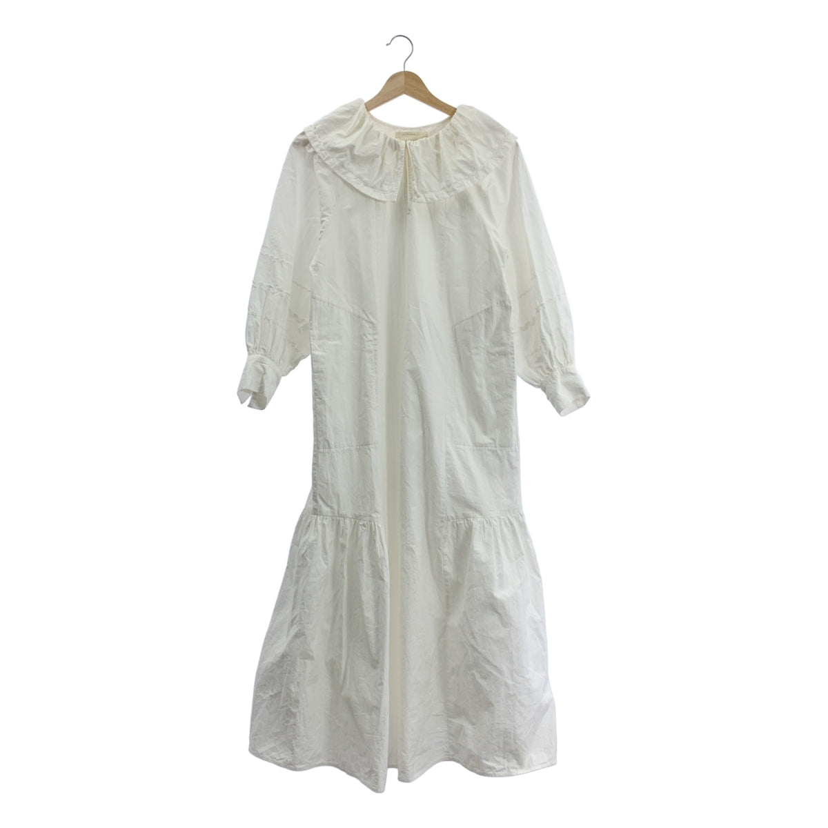 ne Quittez pas / ヌキテパ | Poplin Dobby Zigzag Tape Big Collar Dress / ギャザー ボリューム ドレス ワンピース / 裏地付き | M |