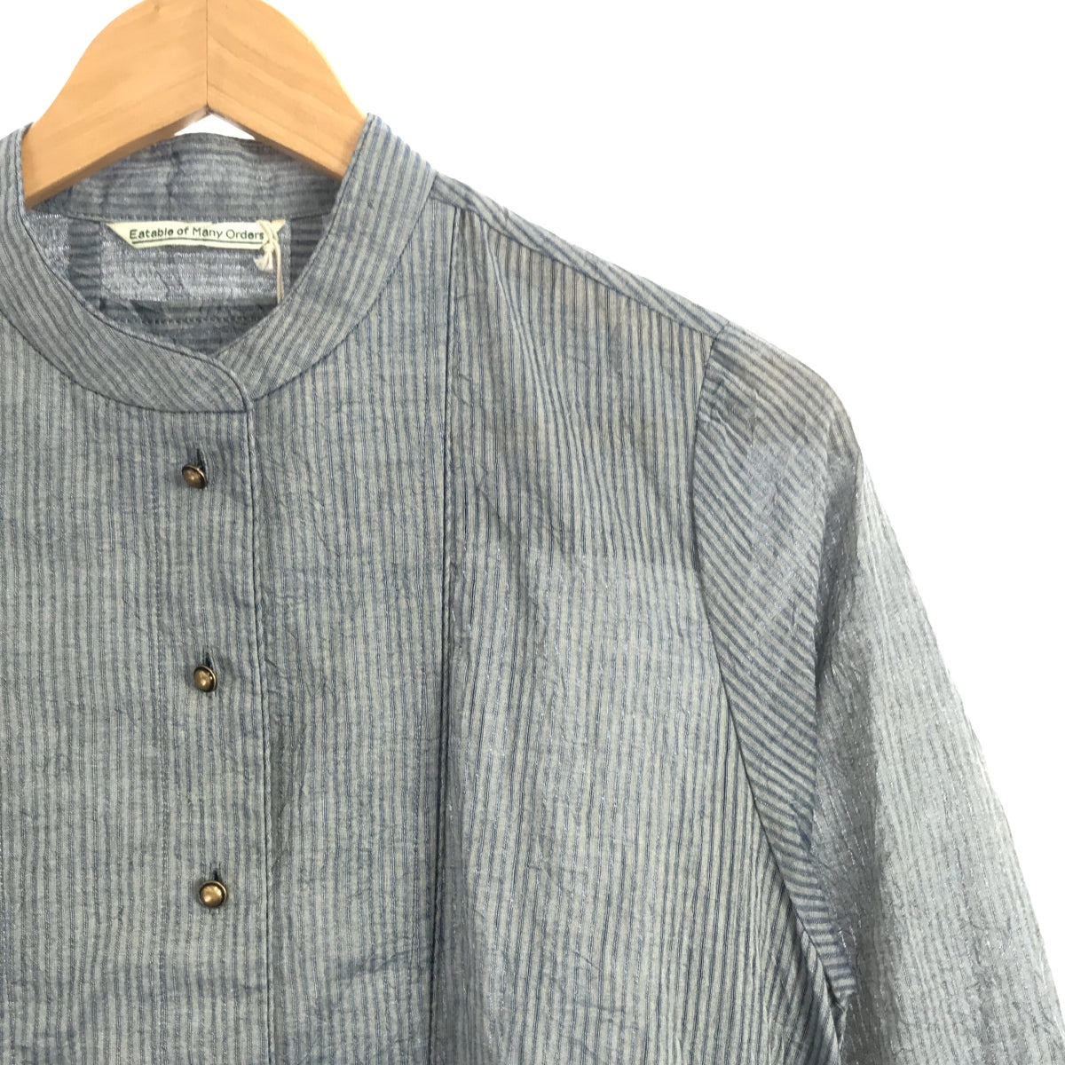 [Good Condition] Eatable of Many Orders | Striped Band Collar Shirt Dress | S | Blue/Gray