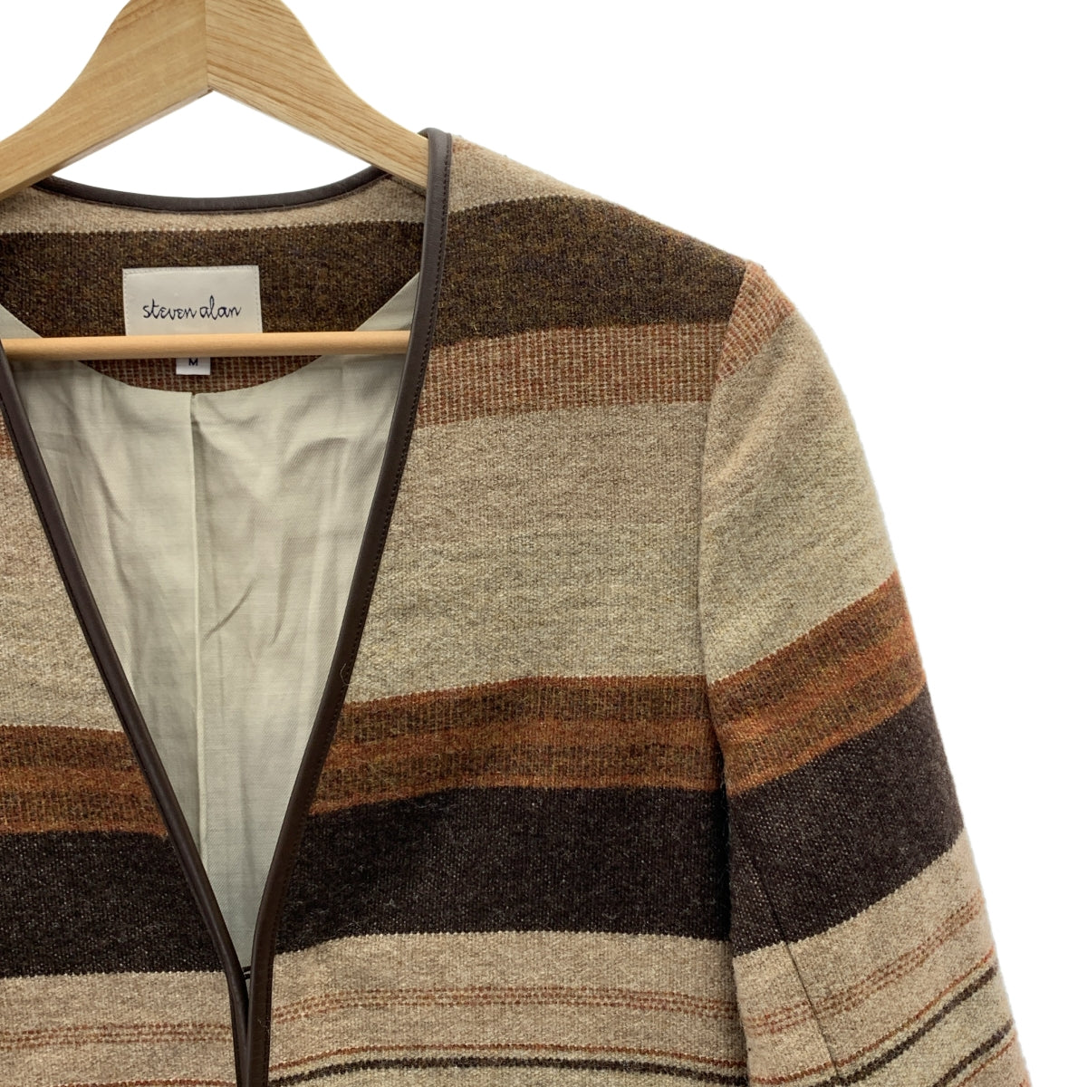 steven alan / スティーブンアラン | RAG BORDER COAT ラグ ボーダー ウール コート | M | ブラウン系 | レディース