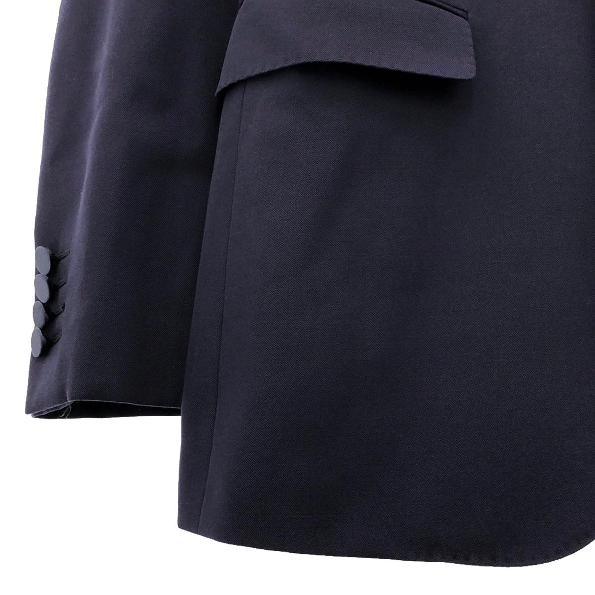 【美品】  SAINT LAURENT PARIS / サンローランパリ | 2015AW | SMOKING JACKET / 異素材 シルク切替 スモーキング テーラードジャケット / 総裏地 | 46 | ネイビー | メンズ