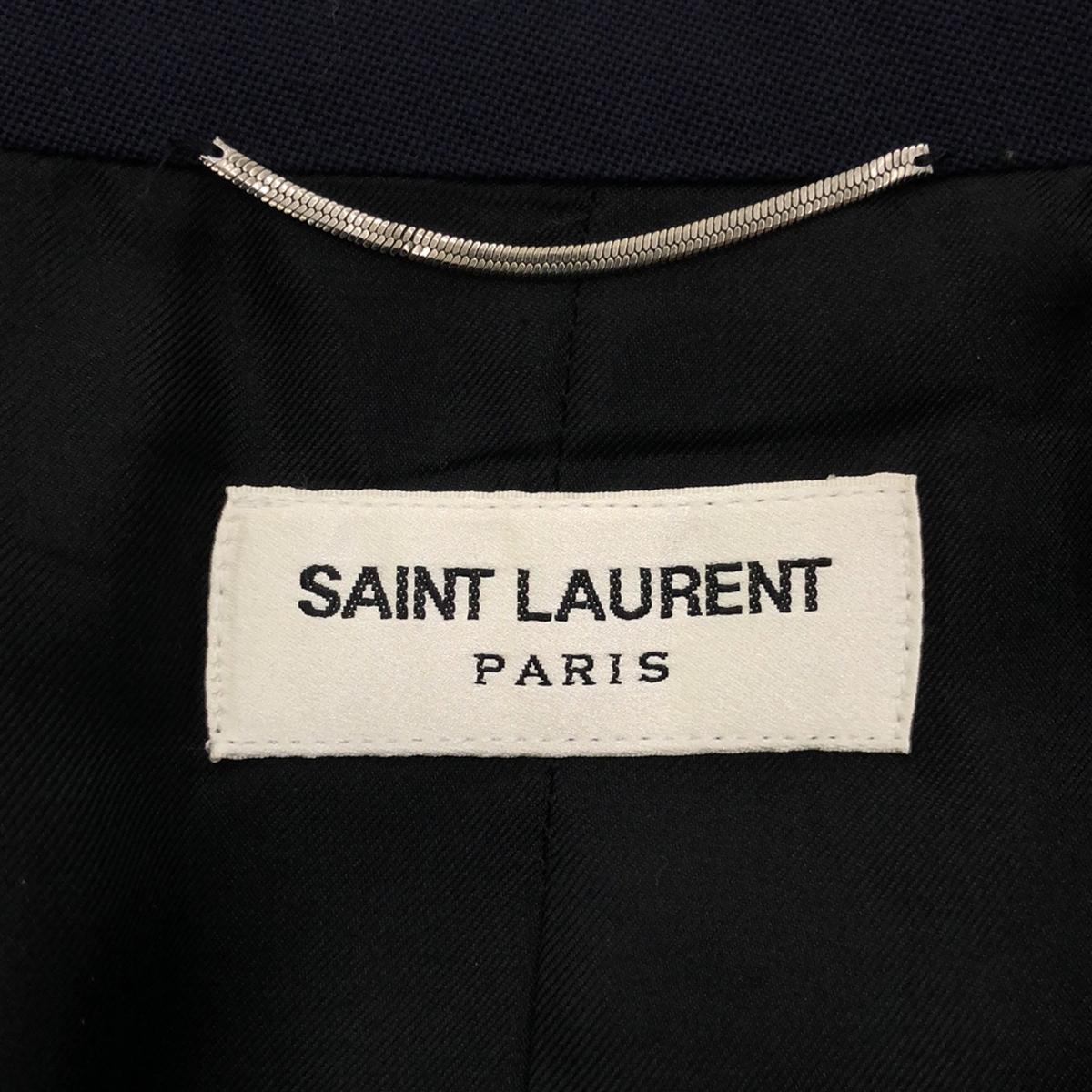 [Good Condition] SAINT LAURENT PARIS | 2015AW | SMOKING JACKET | Mixed-material silk-switched smoking tailored jacket | Fully lined | Size 46 | Navy | Men's