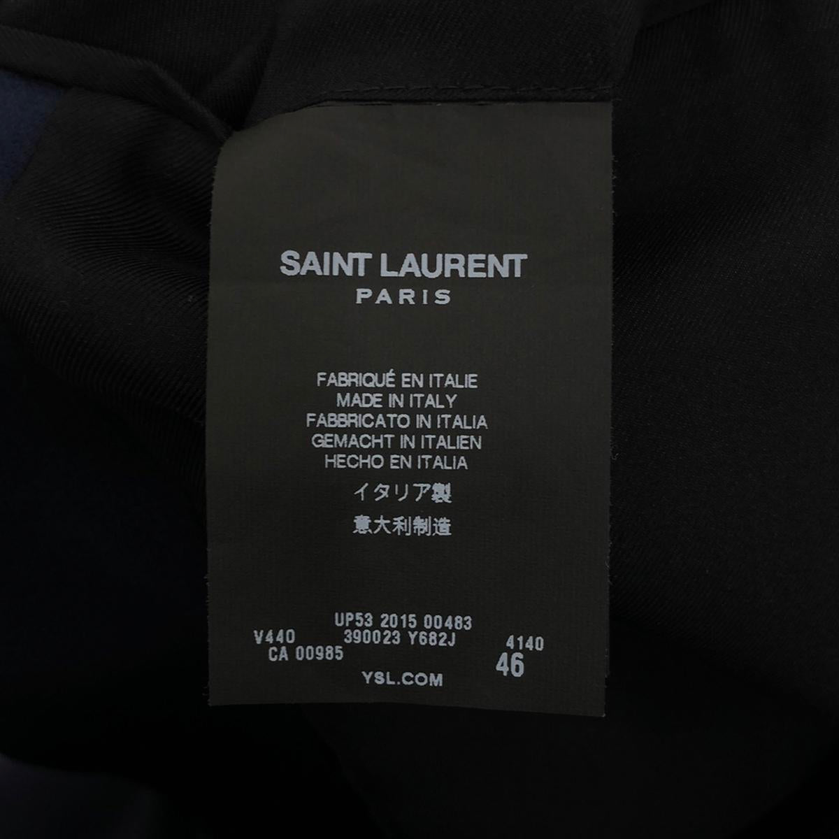 【미품】 SAINT LAURENT PARIS / 생로랑 파리 | 2015AW | SMOKING JACKET / 다른 소재 실크 전환 스모킹 테일러드 재킷 / 총 안감 | 46 | 네이비 | 남성