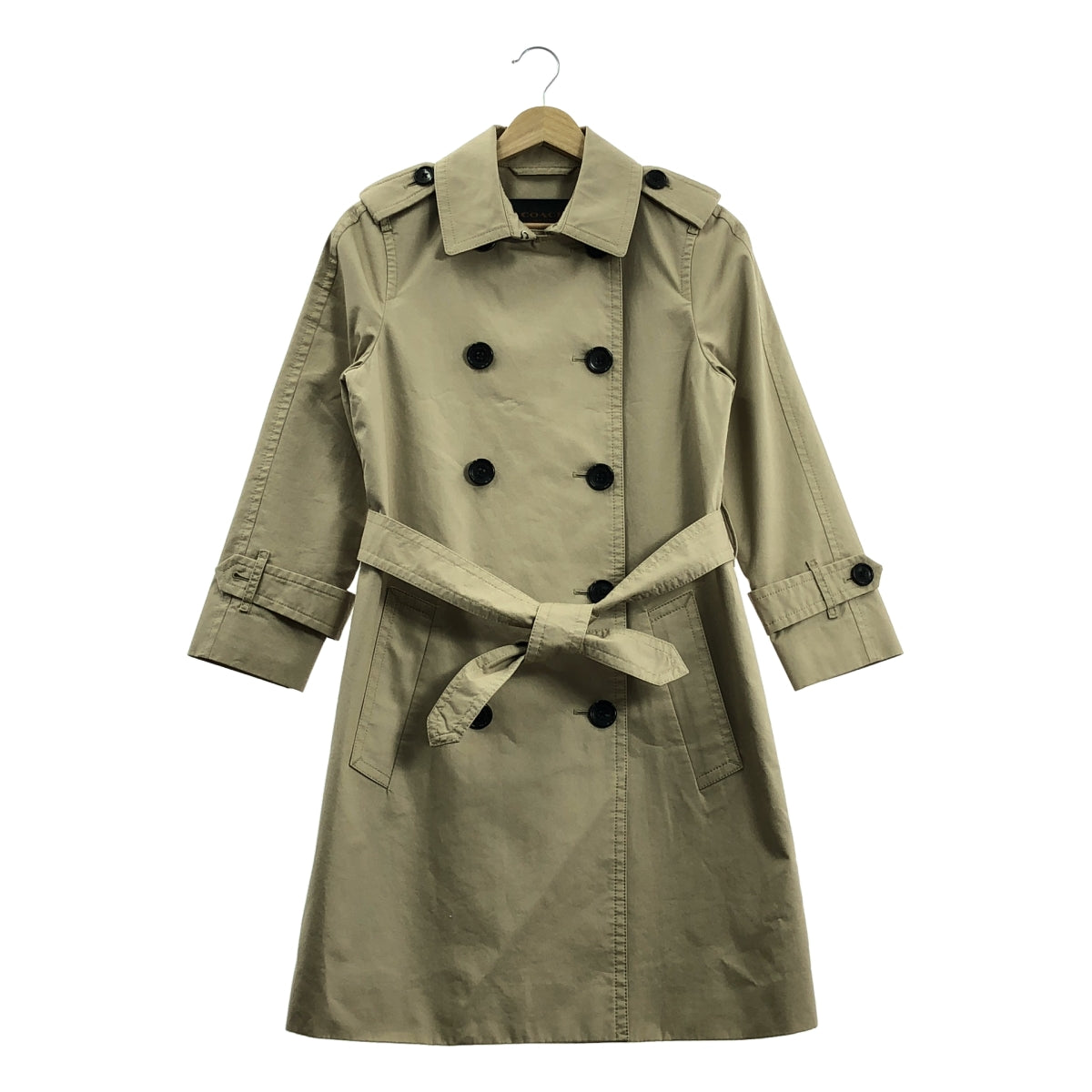 狀況極佳 COACH 棉質風衣，帶標誌性襯裡，XS 碼，米色，女款