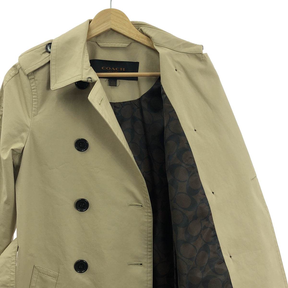 狀況極佳 COACH 棉質風衣，帶標誌性襯裡，XS 碼，米色，女款