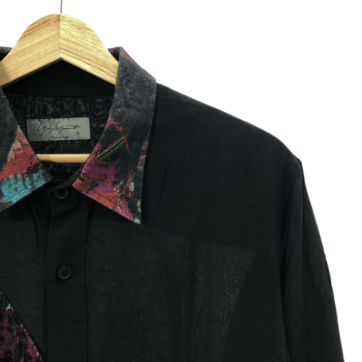 YOHJI YAMAMOTO POUR HOMME / ヨウジヤマモトプールオム | 柄衿パッチワーク付 セルロース シャツ | 2 | メンズ