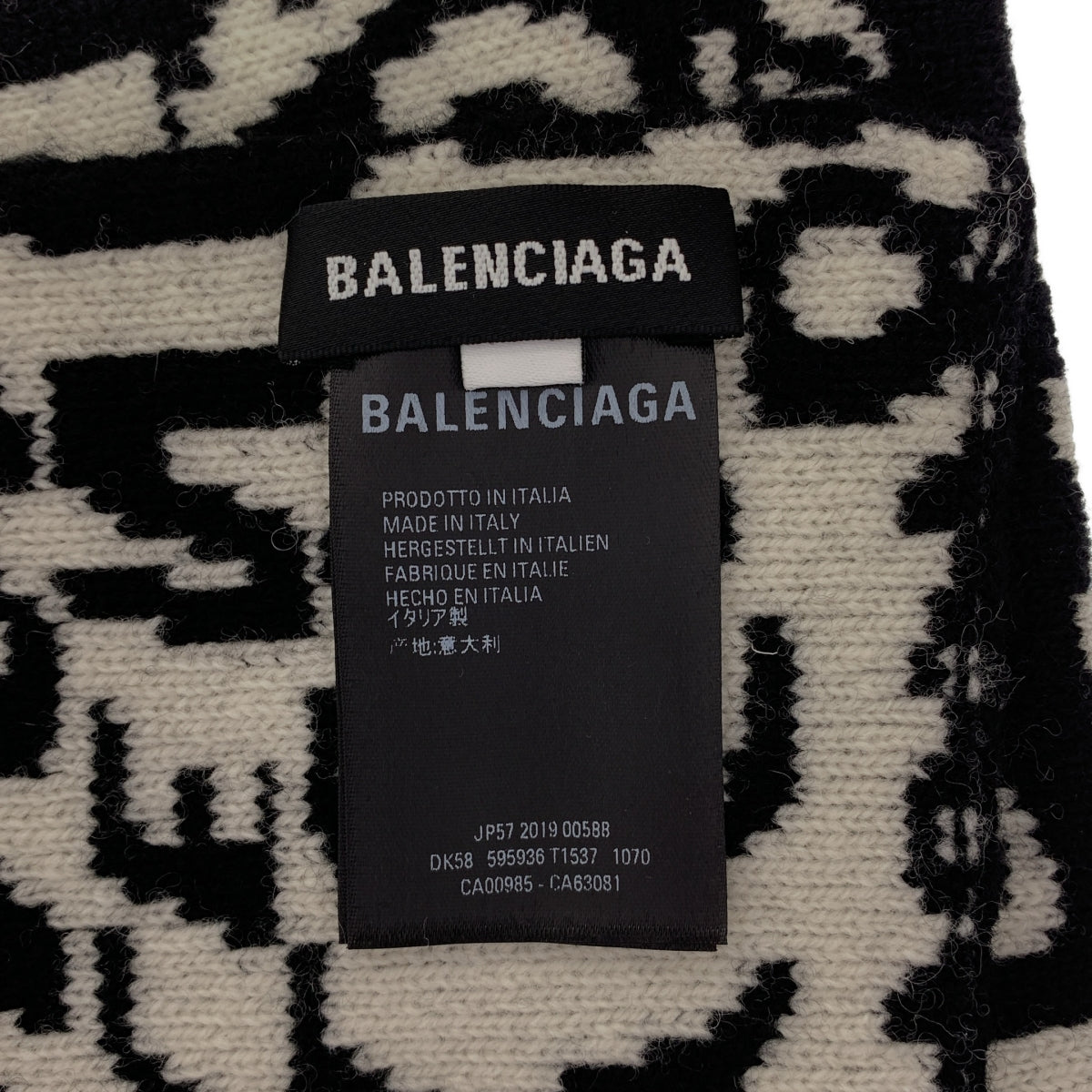 BALENCIAGA / バレンシアガ | ウール ロゴウェーブ 大判マフラー | ブラック/ホワイト | メンズ