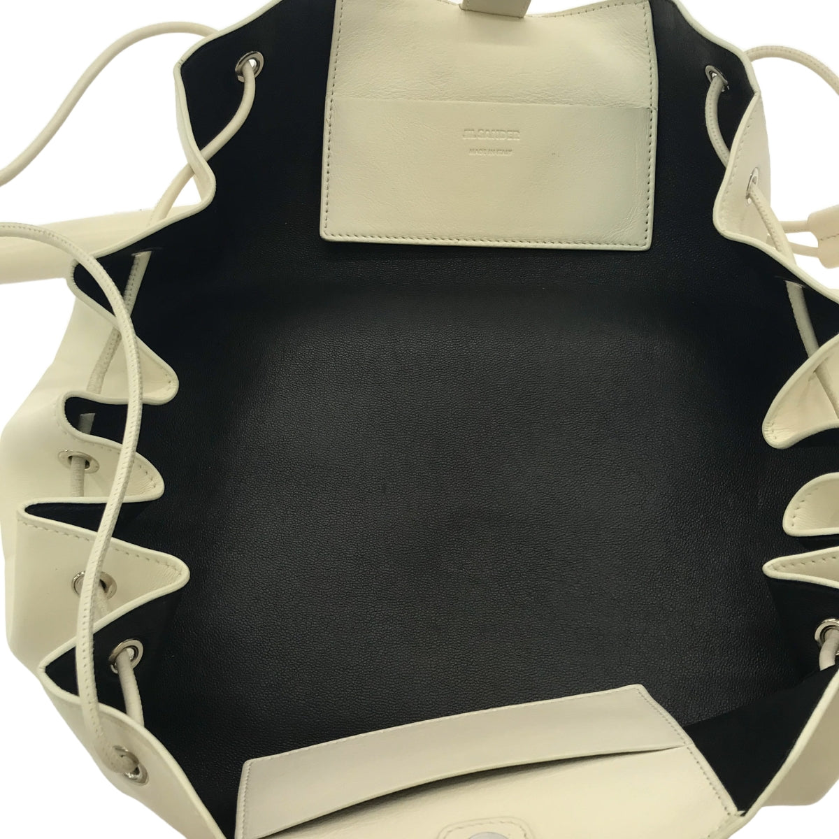 JIL SANDER / 질산더 | 가죽 드로우 스트링 가방 건착 | 애쉬 화이트 | 여성