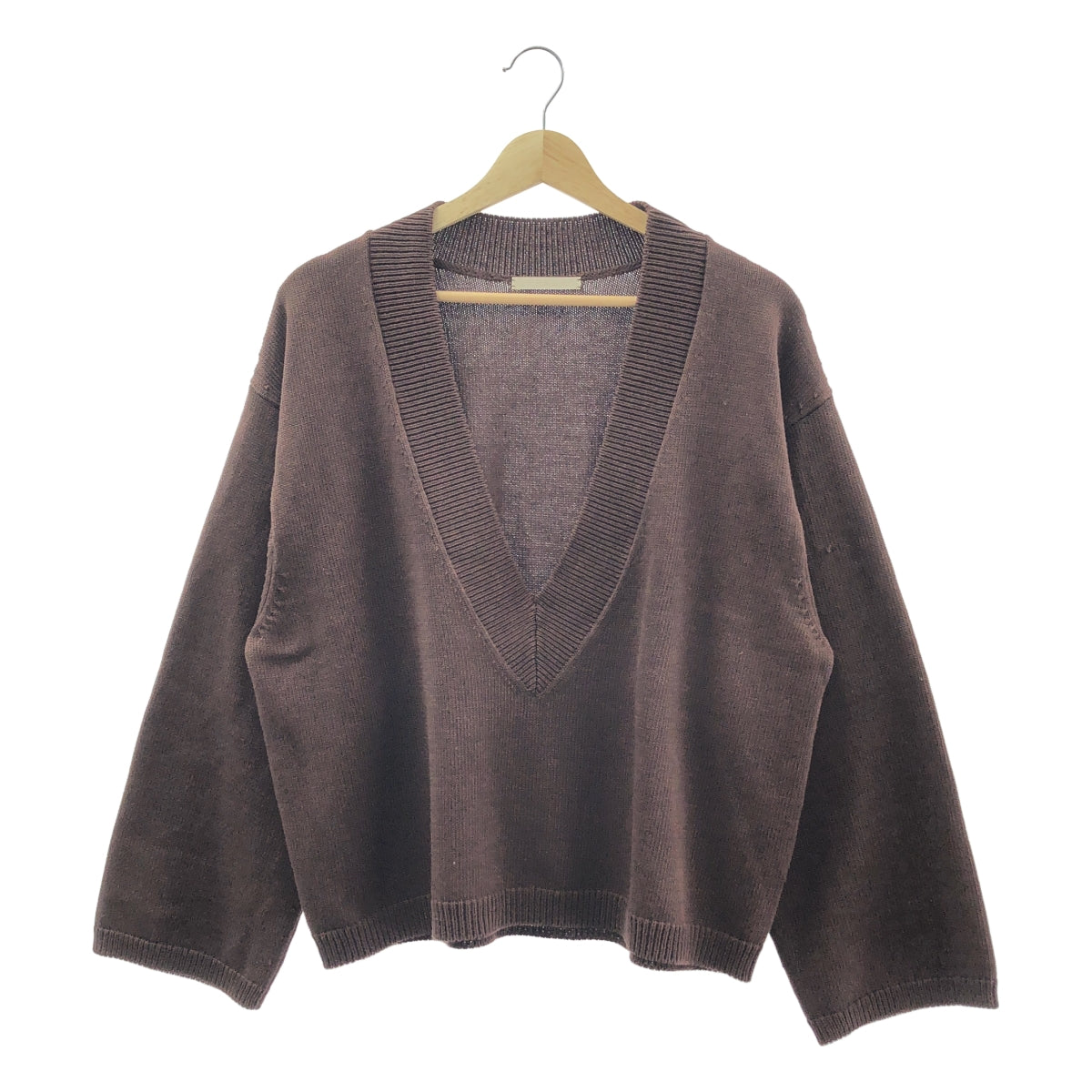 Plage / 플라주 | 2025SS | Low V Neck 코튼 크롭 V 넥 니트 | 브라운 | 여성