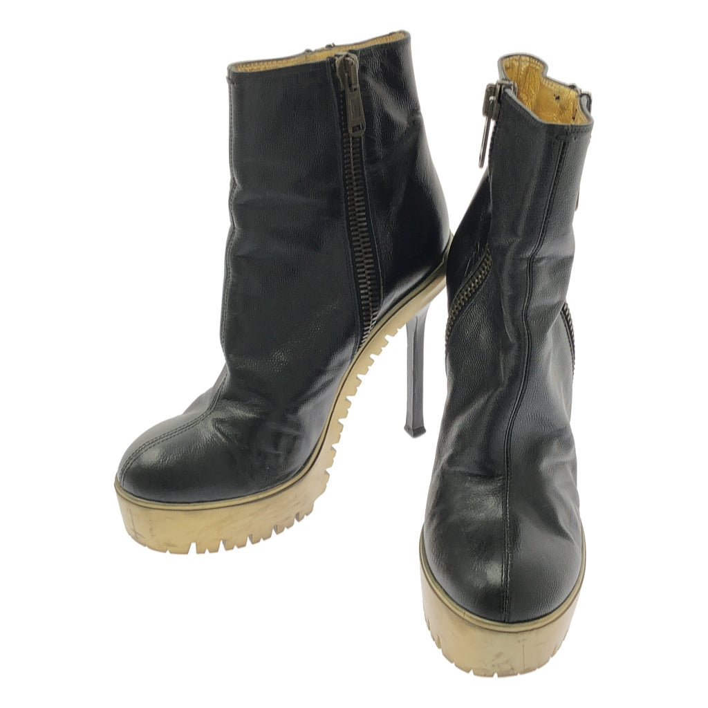 YVES SAINT LAURENT rive gauche / 이브산 로랑 리브 고슈 | 가죽 사이드 지퍼 힐 짧은 부츠 | 38 |
