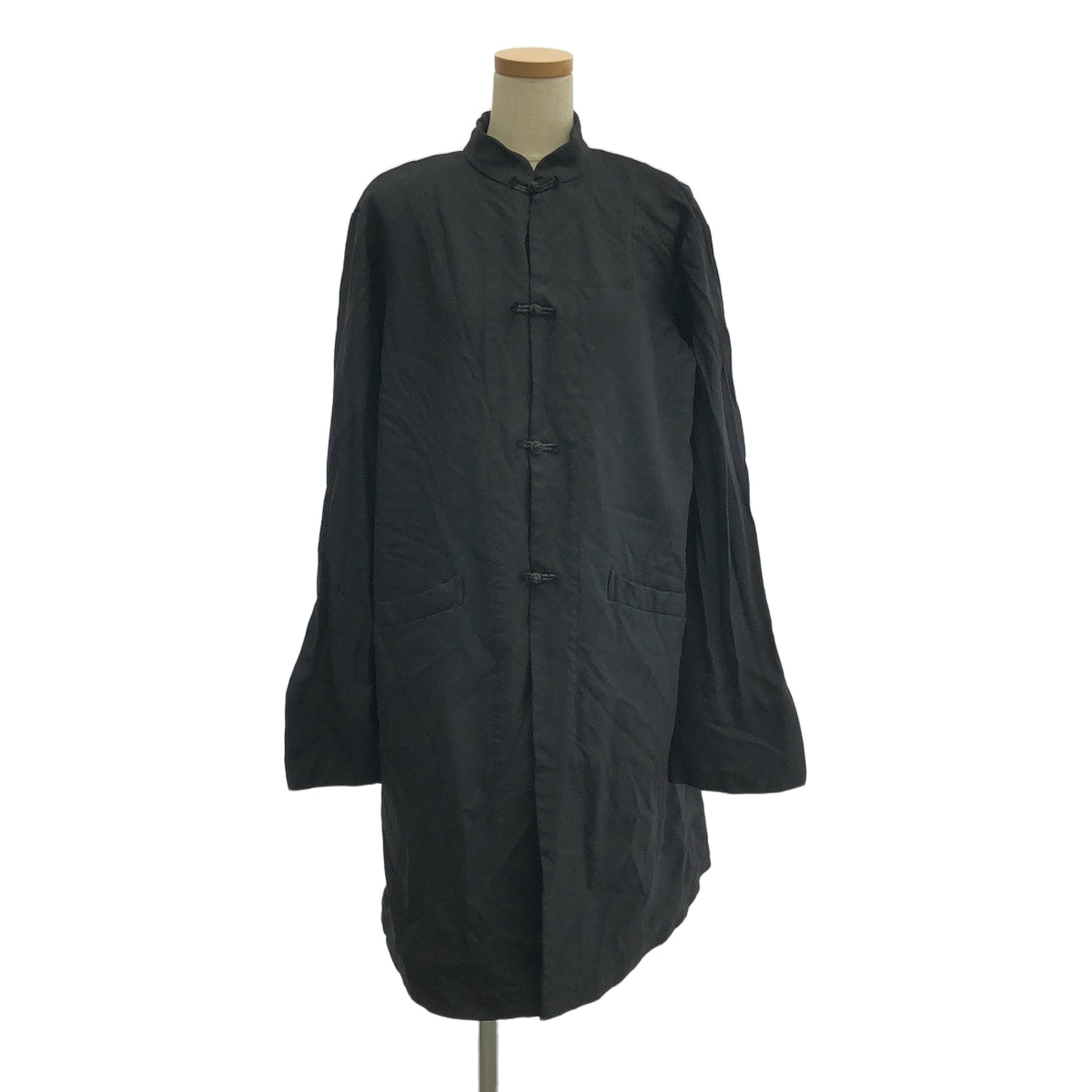 BLACK COMME des GARCONS / ブラックコムデギャルソン | 2015SS | ポリエステル 縮絨 CDGバックロゴ チャイナ ロングジャケット コート | L | ブラック | メンズ