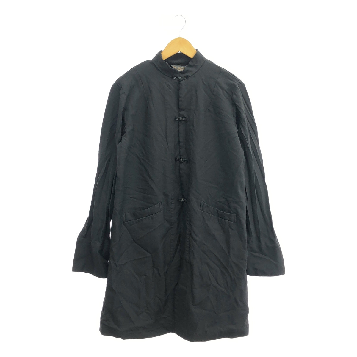 BLACK COMME des GARCONS / 블랙콤 데 갤슨 | 2015SS | 폴리 에스테르 축축 CDG 백 로고 차이나 롱 재킷 코트 | L | 블랙 | 남성