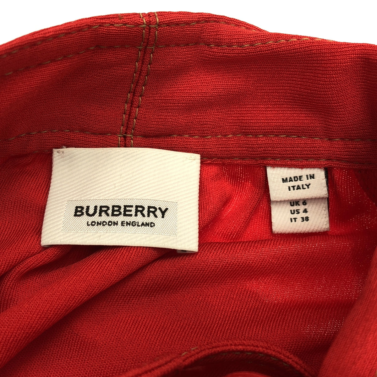 【미품】 Burberry / 버버리 | 비스코스 개더 롱 드레스 원피스 | 38 | 레드 | 여성