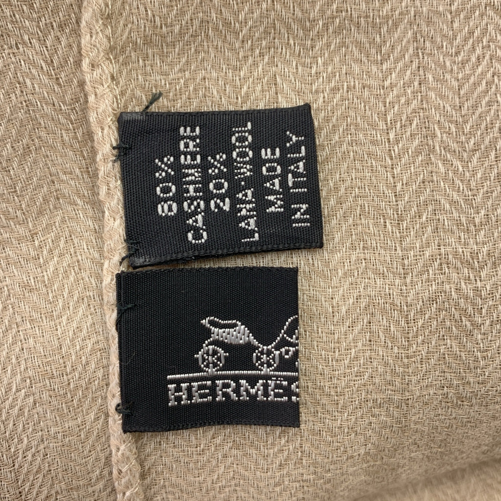 HERMES / 헤르메스 | 캐시미어 프린지 헤링본 대형 스톨 머플러 / 유니섹스 |