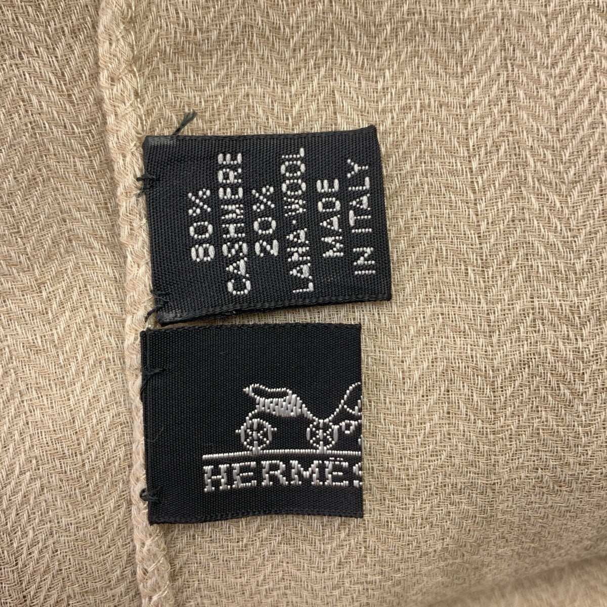 HERMES / エルメス | カシミヤ フリンジ ヘリンボーン 大判 ストール マフラー / ユニセックス |