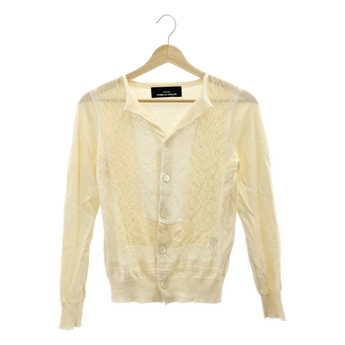 COMME des GARÇONS | 經編布料2015春夏 |羊毛混紡菱形圖案針織開襟衫 |