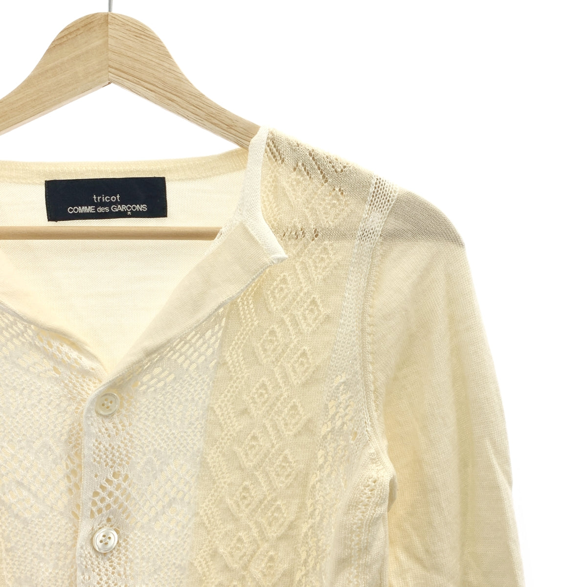 COMME des GARÇONS | 經編布料2015春夏 |羊毛混紡菱形圖案針織開襟衫 |