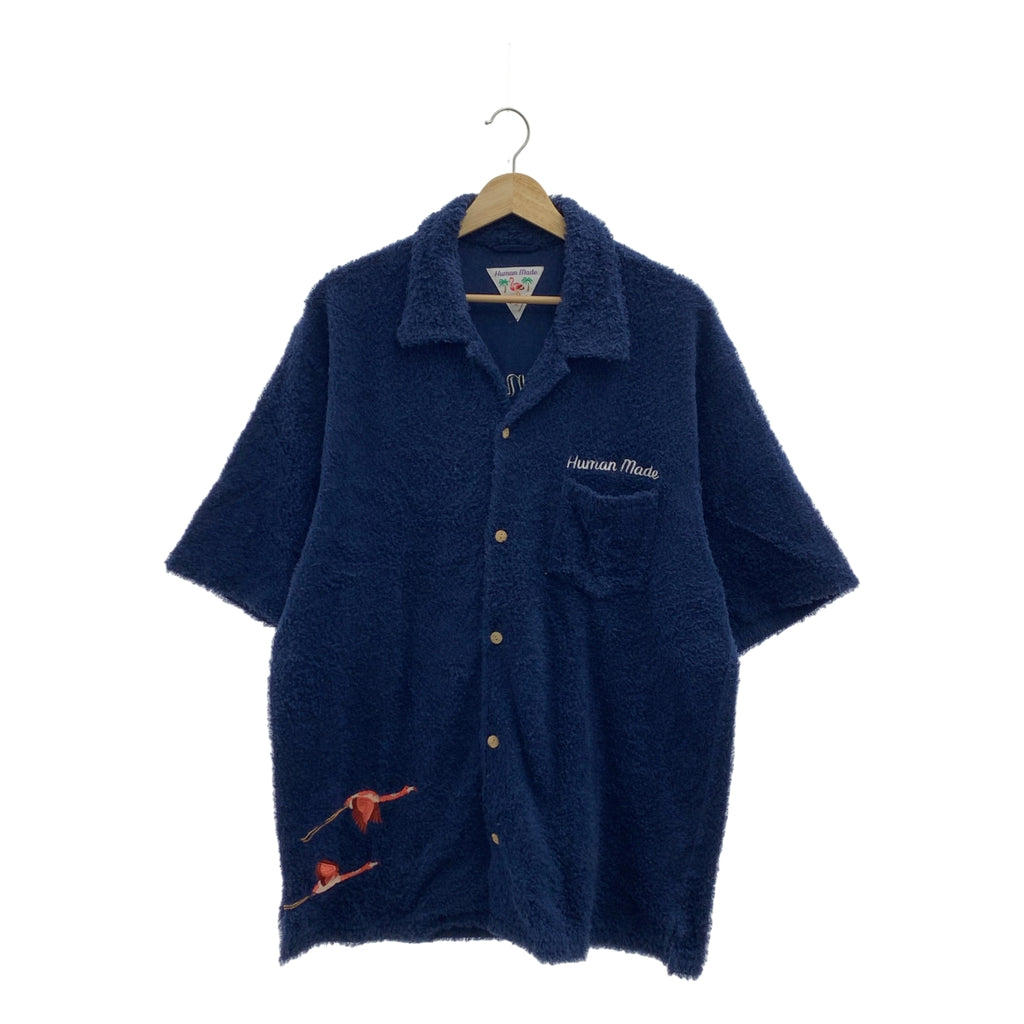 HUMAN MADE / ヒューマンメイド | PILE SHIRT ロゴ フラミンゴ刺しゅう 半袖 パイルシャツ | XL | メンズ