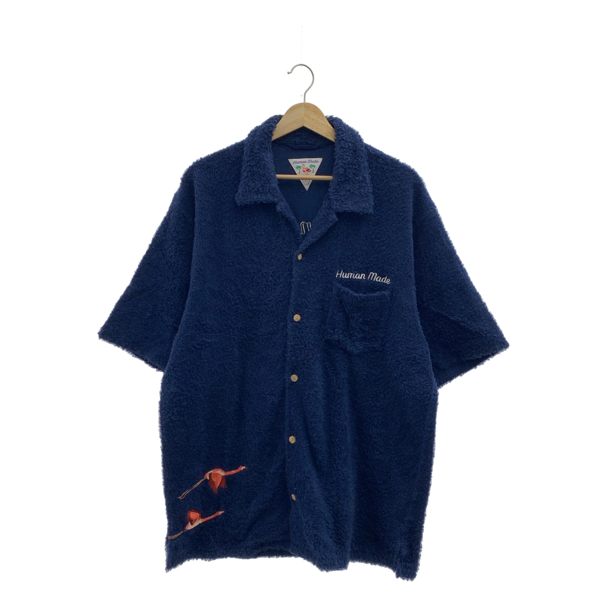 HUMAN MADE / ヒューマンメイド | PILE SHIRT ロゴ フラミンゴ刺しゅう 半袖 パイルシャツ | XL | メンズ