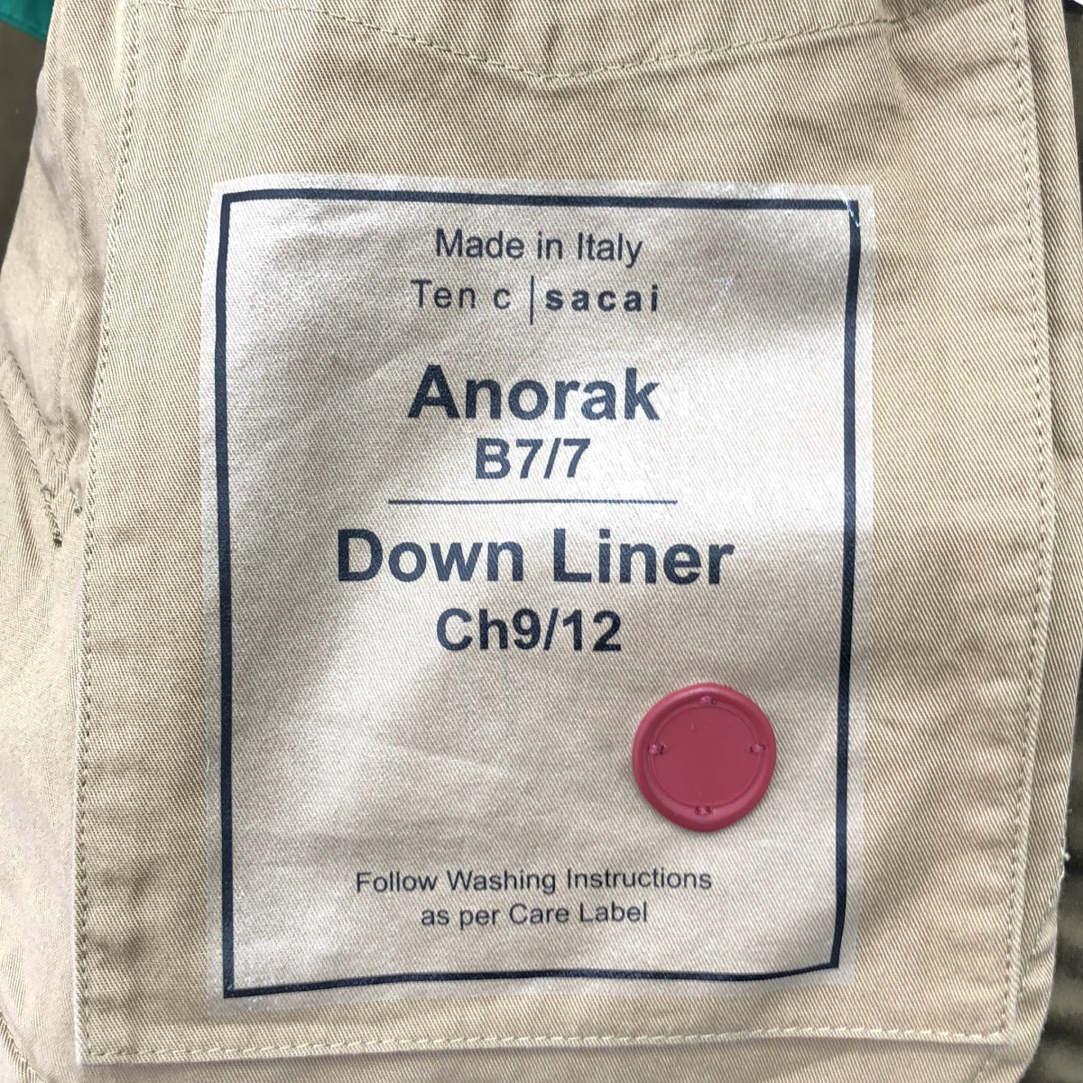 【미품】 sacai / 사카이 | 2020AW | × Ten c Down Jacket / 바이 컬러 도킹 사이드 Zip 다운 재킷 후디 | 1 | 그린 / 올리브 | 남성