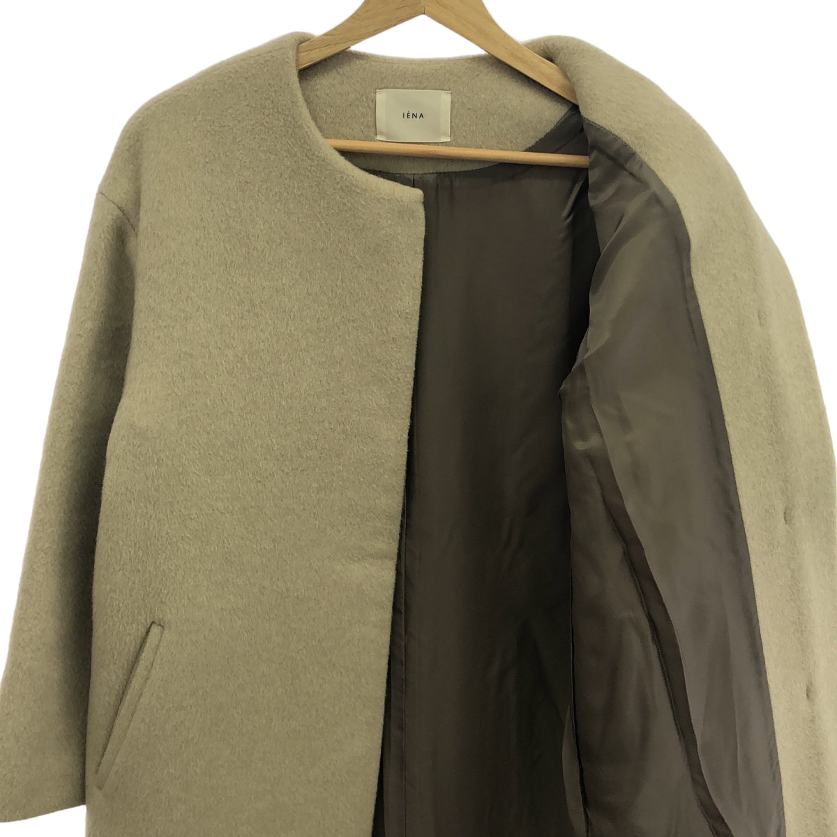 イエナ　定価47,300円　ラムウールノーカラーコート　34 IENA / イエナ | ラムウール ノーカラー コート | 34 | ナチュラル